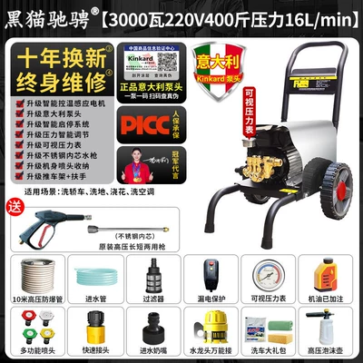 Black Cat High-Pressure Car Washer 220V Household High-Power Water Gun Car Wash Pump Car Wash Shop Cleaning Machine Commercial Use (Car washing machine) - italian-brand-pump3000w-220v-200kg-pressure-16l-flow-rate-10m-tubing-classic-home-use-version-a