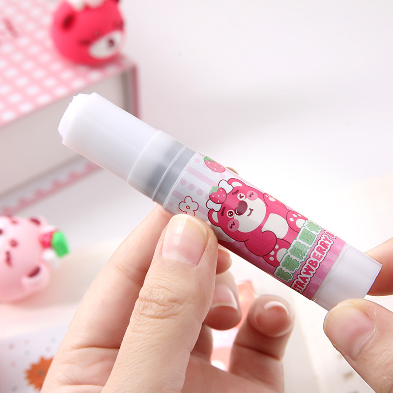 De dibujos animados frambuesa oso pegamento sólido estudiante portátil de silicona pegamento sólido DIY hecho a mano de alta viscosidad pegamento palo lote