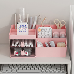 Desktop Storage Box Stationery Drawer Cartoon Transparent Desk Plastic Office Storage Box Cosmetic Storage Box