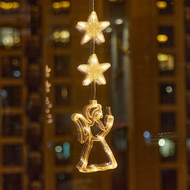 Nuevo estilo transfronterizo Navidad ambiente creativo LED ventosa decoración de la lámpara decoración del festival lámpara de estrella de cinco puntas colgante colgante image 17