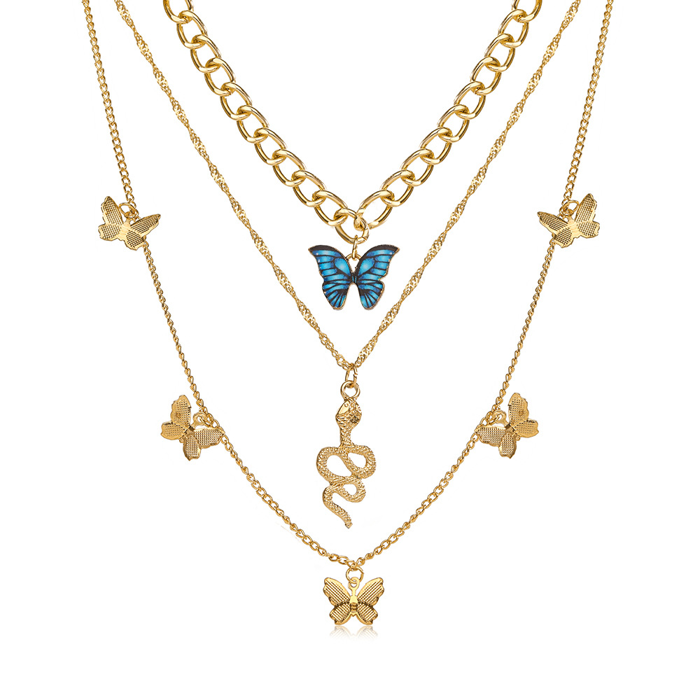 Fashion Creative  Snake Butterfly Pendant Three-layer Necklace For Women display picture 2
