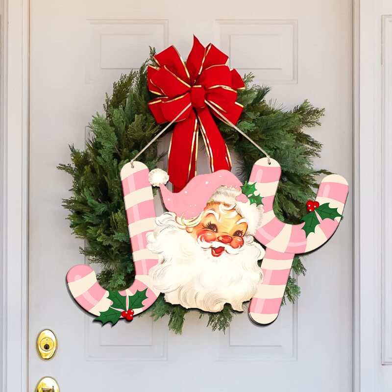 Cross-border foreign trade Christmas wood products vintage Santa Claus door pendant happy JOY letter door decoration hanging