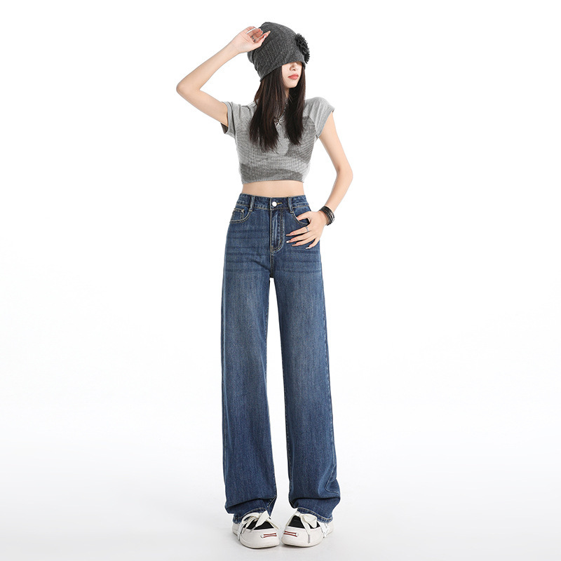 テンセルリヨセルナローワイドレッグジーンズ女性用2025夏ハイウエストルーズ痩身薄手ドレープストレートパンツ|undefined