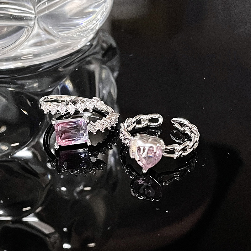 Fashion Heart Shape Copper Inlay Zircon Open Ring 1 Piece