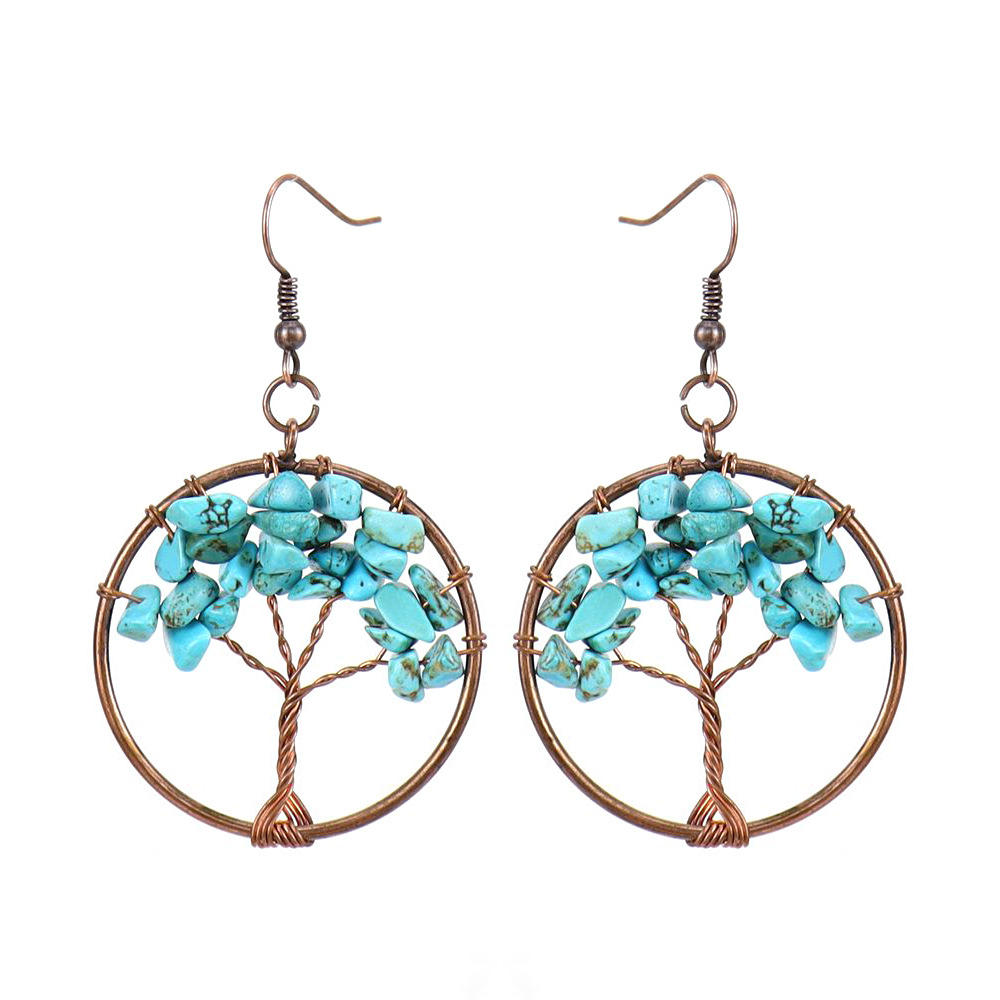 Tree, Life Tree Pattern Women'S Gender Hollow Out Design 1 Pair Retro Ethnic Style Pastoral Tree Life Tree Natural Stone Copper Crystal Women'S Drop Earrings Earrings