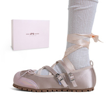 XJ白鹿鞋业名匡MINGKUANG 街潮法式玛丽珍女鞋平底轻便搭扣单鞋