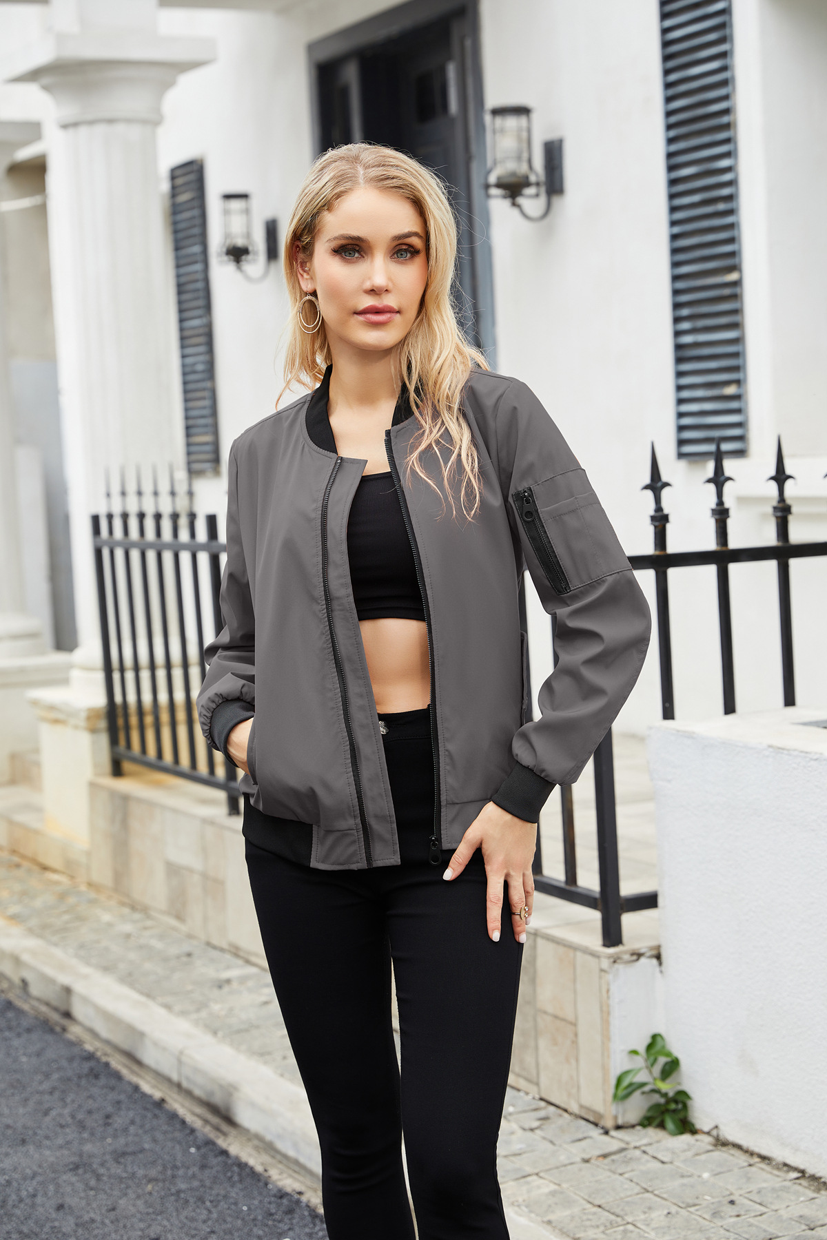 Spring and Autumn 2024 New Thin Flying Casual Long Sleeve Jacket Women's Loose Stand Collar Baseball uniform_voghion.com