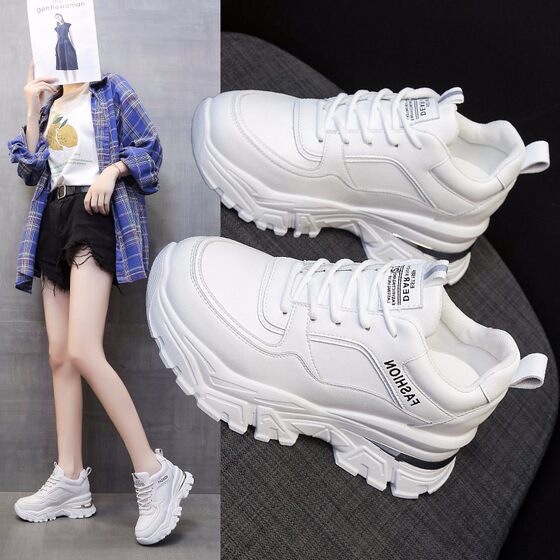 Fashion Inner Height Increase 7cm Torre Shoes Women's 2024 Autumn and Winter New Sports All-match Slimming Casual Thick Bottom White Shoes