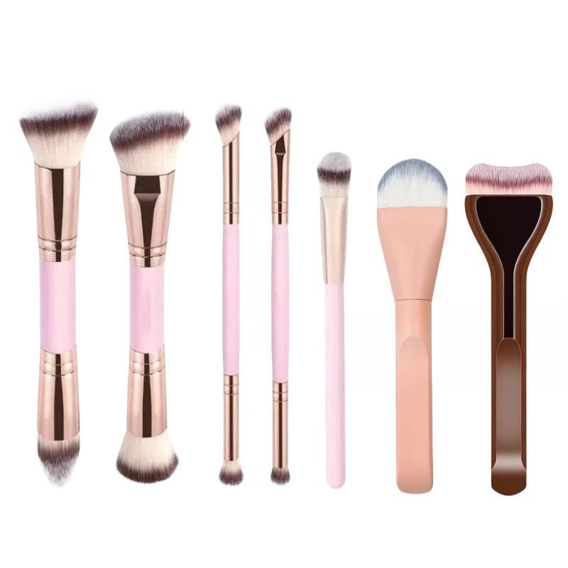 Juego de Brochas de Maquillaje de Doble Cabezal Plástico PS Maquillaje Facial para Maquillaje
