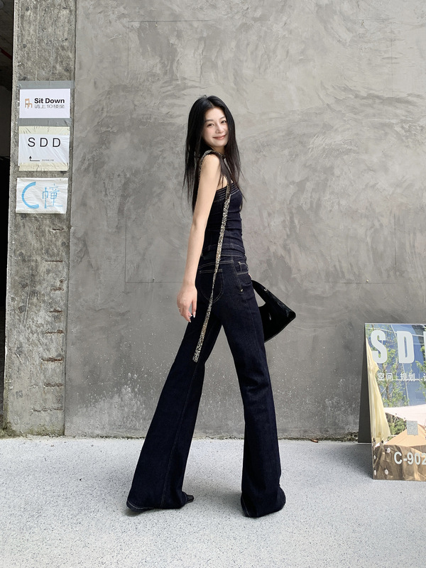 美式低腰弹力微喇叭牛仔裤女2025年秋季新款不褪色显瘦百搭拖地裤|undefined