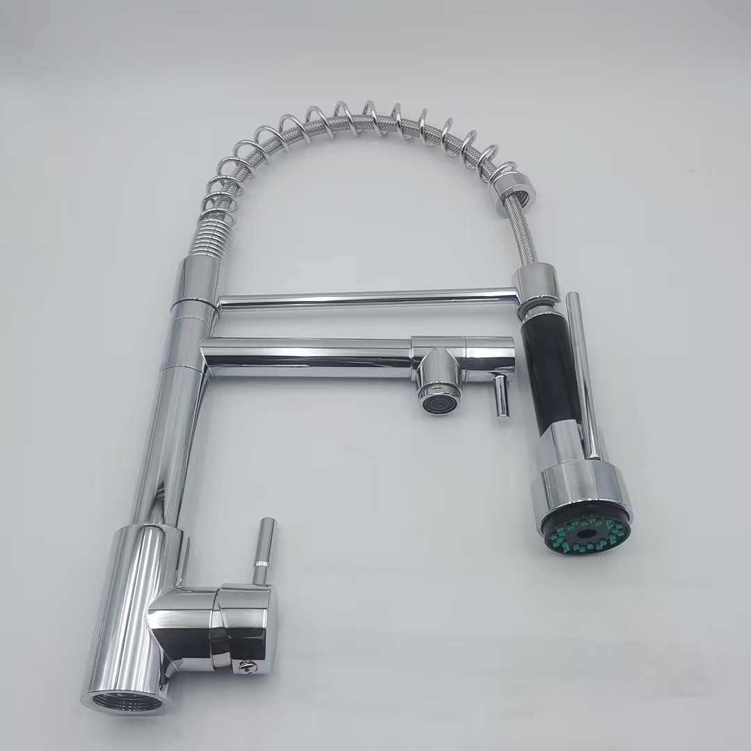 外贸不锈钢电镀双用弹簧厨房水龙头 冷热水水槽洗菜盆伸缩混水