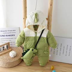 Winter New Baby Down Jacket Cartoon Dinosaur Baby Down Bodysuit 100th Day Warm Outwear