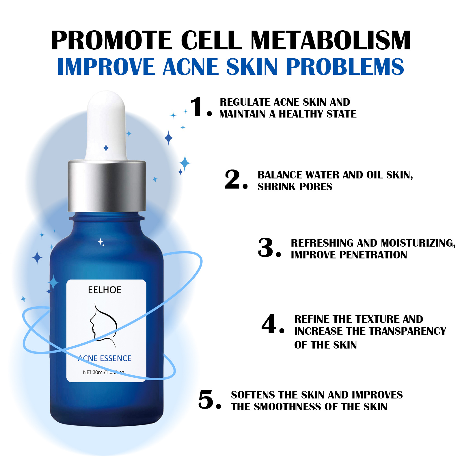 EELHOE Small Blue Bottle Removing Liquid Lightens Acne Marks, Firms Pores, Mildly Moisturizes and Repairs essence_voghion.com