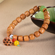 天然绿檀木单圈老型珠手链diy好运莲蓬配饰民族风檀香木男女手串