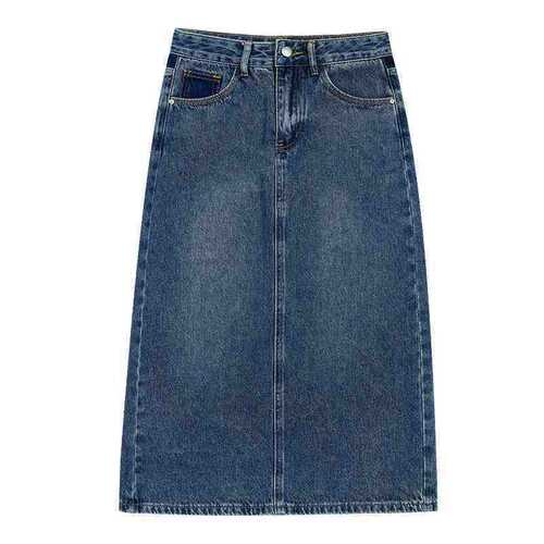 Split High-waisted Denim Skirt Women's Spring Short Petite Mid-length Black and Gray A-line Skirt Hip-hugging Skirt