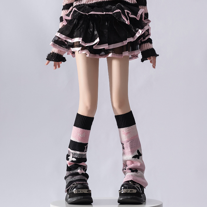 Scaldamuscoli "Scaldamuscoli Y2K con fiocco e cuore – Calzini in maglia reversibili per donna (stampa rosa/stella, taglia unica, stile Sweet Subculture)"_voghion.com