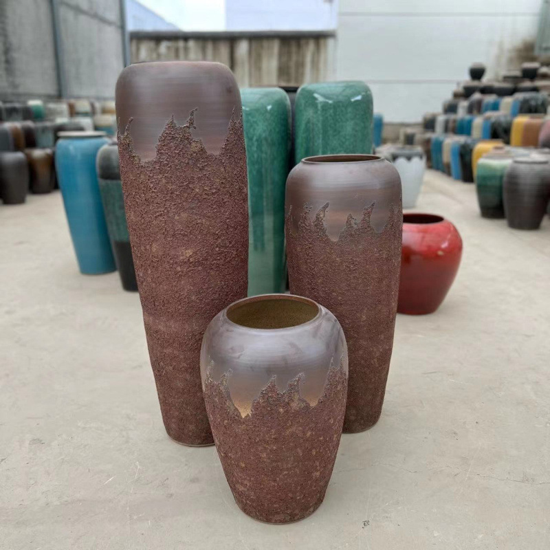 Retro Dried Flower Vase Jingdezhen Ceramic Pottery Jar Ornaments Home Living Room Flower Arrangement Old Stoneware Pot Pottery Ornaments