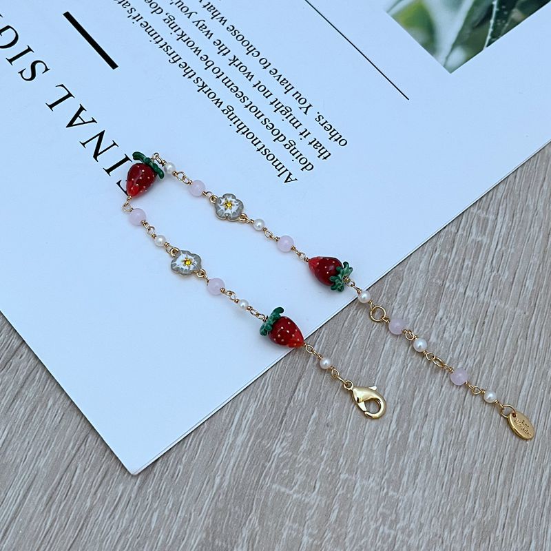 14g Weight Jewelry Set Classification cable chain Chain Type 1 Piece Quantity Daily Occasion natural stone, Enamel Glaze, Copper Material Strawberry Pattern All Seasons Season Women's Gender Plating Design Sweet Style Sweet Strawberry Natural Stone Enamel Glaze Copper Cable Chain Jewelry Set In Bulk 8