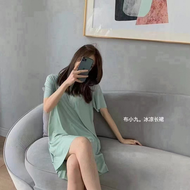 Bu Xiaojiu クールロングスカートアイスシルクナイトガウン女性の夏のクールなスカートホーム服快適なルーズスカートパジャマアウターウェア|undefined