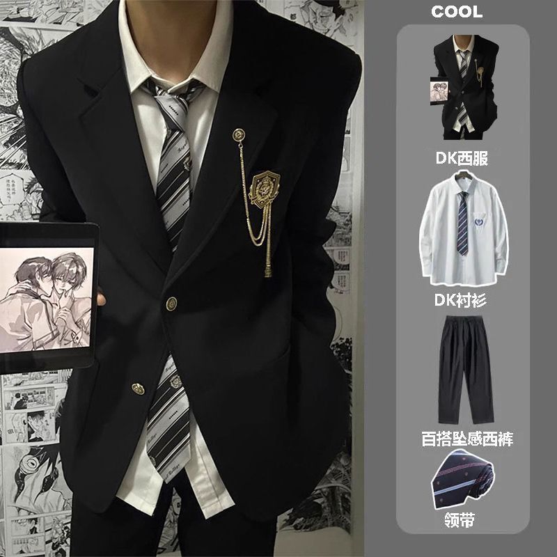 Japanese-style padded shoulder badge DK uniform, a complete outfit for boys, featuring a preppy school-style JK blazer and a matching suit for couples Japanese-style padded shoulder badge DK uniform, a complete outfit for boys, featuring a preppy school-style JK blazer and a matching suit for couples