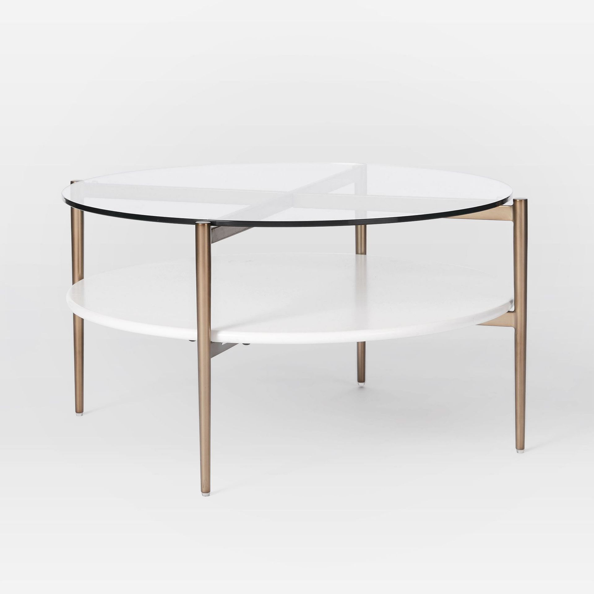 Mesa de té redonda de dos capas de tabla de roca lujosa y alta sensación moderna simple de vidrio templado mesa de café
