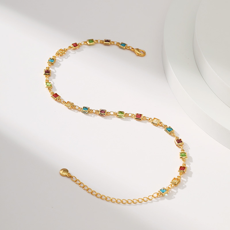 Copper Material Geometric Pattern 1 Piece Fashion Geometric Copper Inlay Zircon Women's Anklet