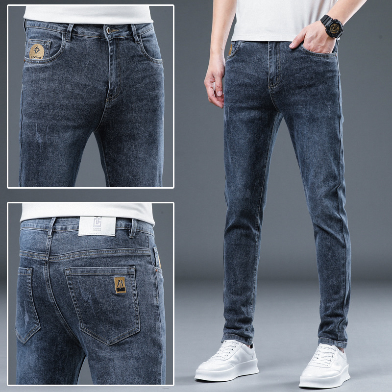 Jeans hombres rectos delgados de los hombres marca de moda primavera y otoño casual cuatro estaciones regulares pantalones largos rectos 2023 nuevo