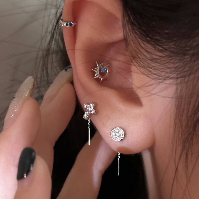Geometric universal earrings with zircon, European style