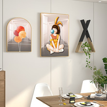 铝合金晶瓷画创意实木置物架现代简约餐厅装饰背景相框照片墙组合