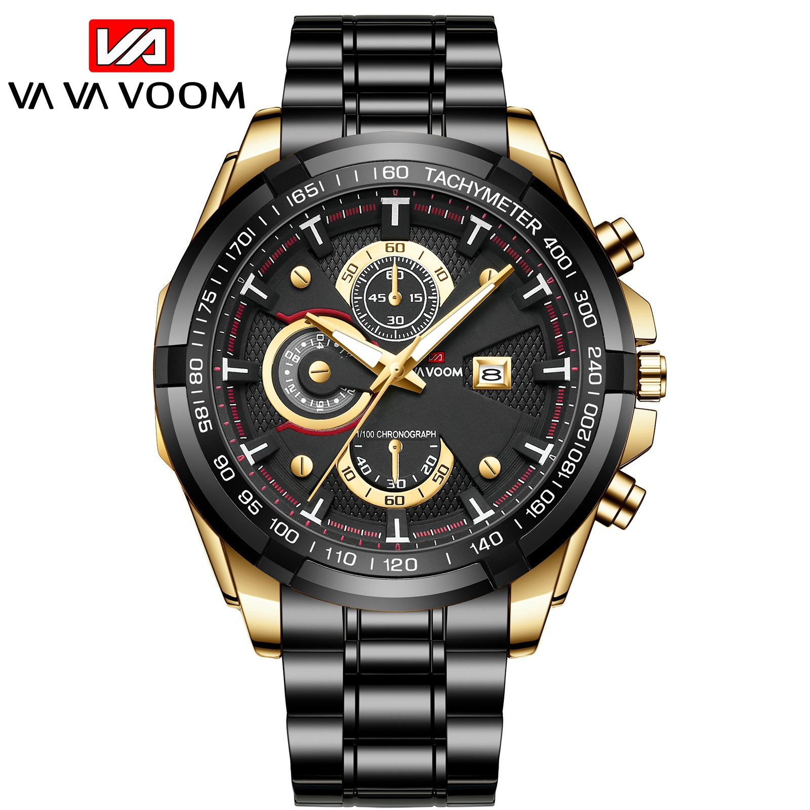 VAVA VOOM 2323 nuevo calendario casual de negocios creativo falso movimiento de cuarzo de tres ojos reloj de correa de acero para hombre
