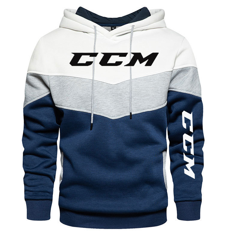 Cross-Border Exclusive Ccm Men's Sweatshirt Fashion Striped Casual Sports Hoodie Trendy Patchwork Sweatshirt in Stock