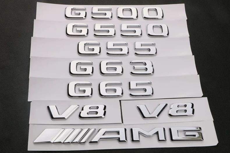 Suitable for Mercedes-Benz G500, G550, G55, G63, G65 AMG models: includes emblem, lettering, tail emblem, V8 side emblem, and fender emblem