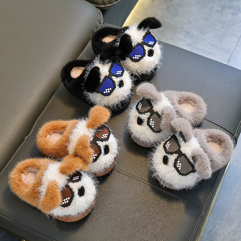 Otoño y invierno zapatillas de algodón para niños y niñas calientes y pelusa para padres e hijos, zapatos de algodón antideslizantes para cachorros