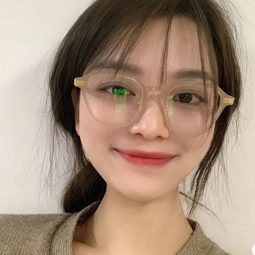 Korean version of ins milk tea frame fashion Xiaohongshu Suzy's same oval plain mirror with myopia glasses