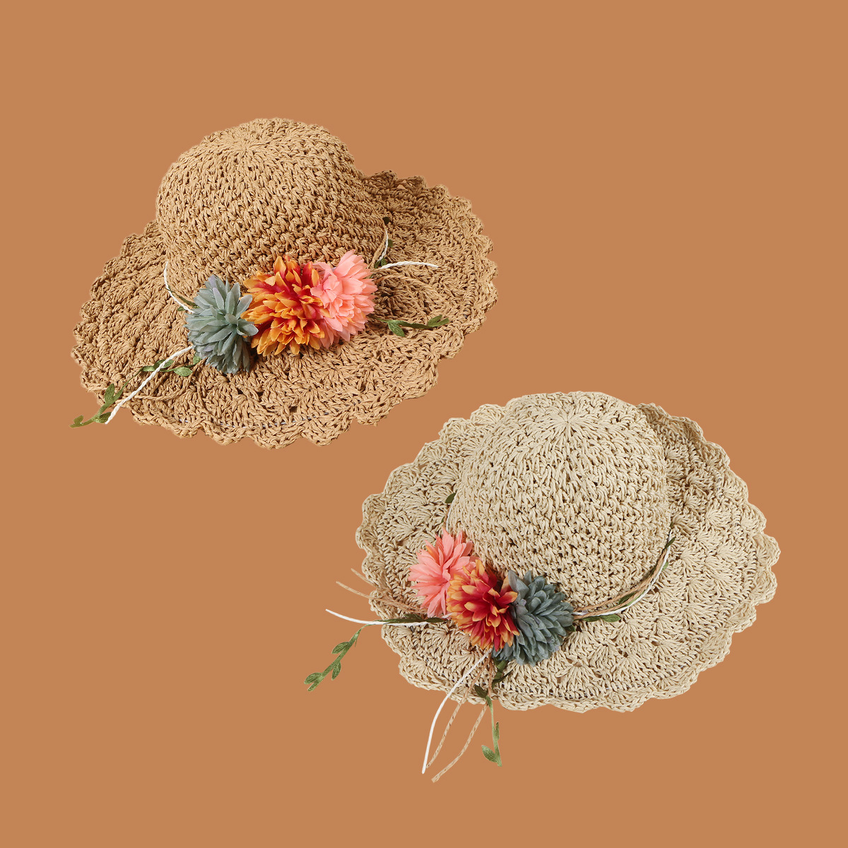 Korean Flower Sunscreen Wide-brimmed Lace Straw Hat display picture 3