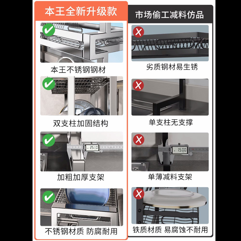 304不锈钢厨房水槽置物架洗碗槽多功能碗碟收纳水池放碗盘沥水架|undefined