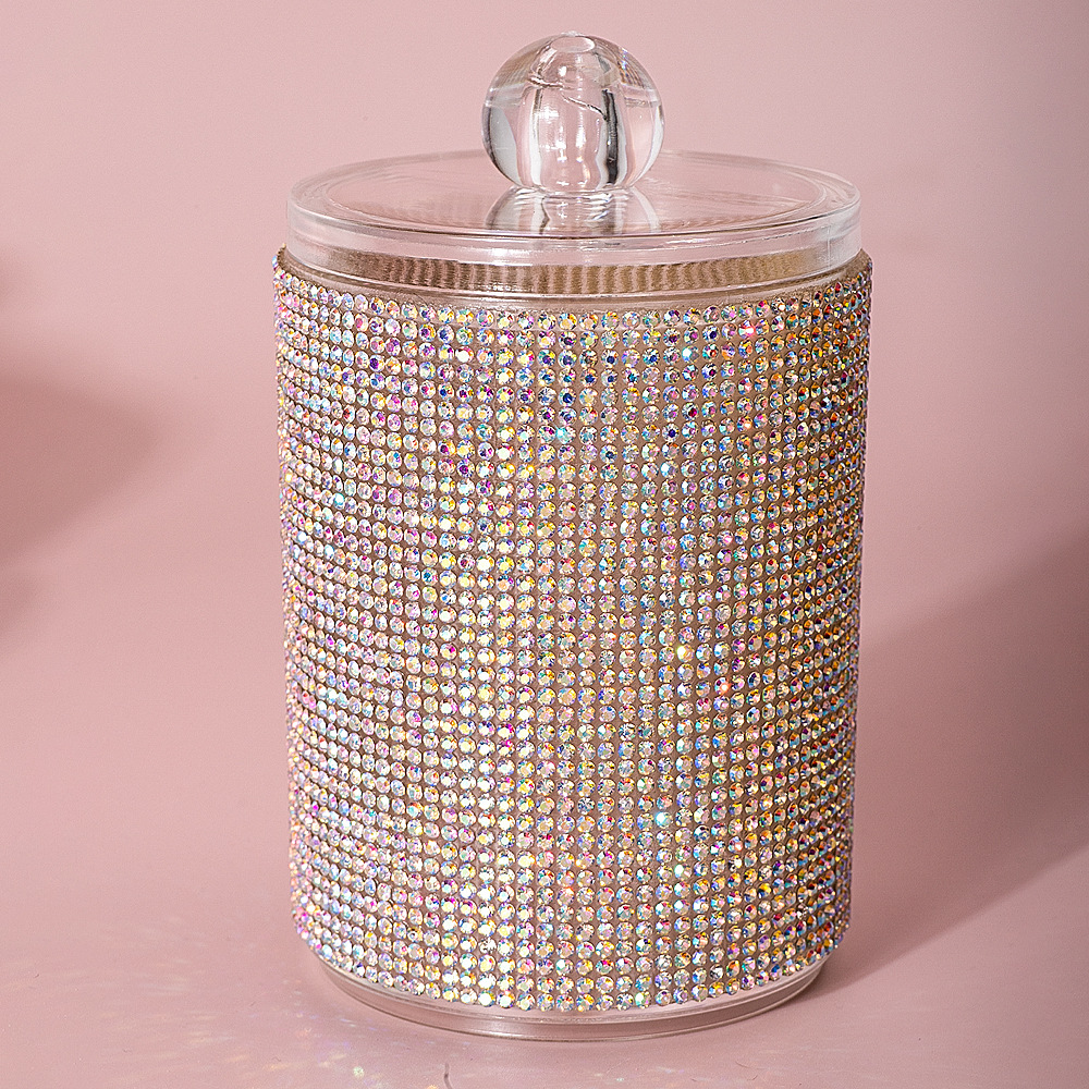 High-Looking New Diamond-Encrusted Cotton Swab Jar Storage Box Home Creative Kitchen Refrigerator with Lid and Diamond Storage Box