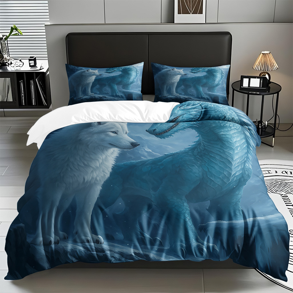 Impresión digital de patrón de lobo abrasivo conjunto de edredón suave transfronterizo pro-piel TEMU JIT venta directa de fábrica preferida