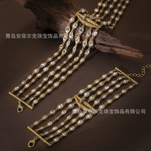 轻奢多层锆石宽版手链项链金色复古满钻设计高级感锁骨链百搭套装