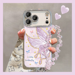 适用苹果17ProMax手机壳新女款iPhone16紫色蝴蝶手链14高级感15硬