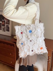 312301 Autumn/Winter New Flowing Fringe Pine System Canvas Bag Mother-of-Pearl Sparkle Large Capacity Shoulder Bag Commute Women's Bag