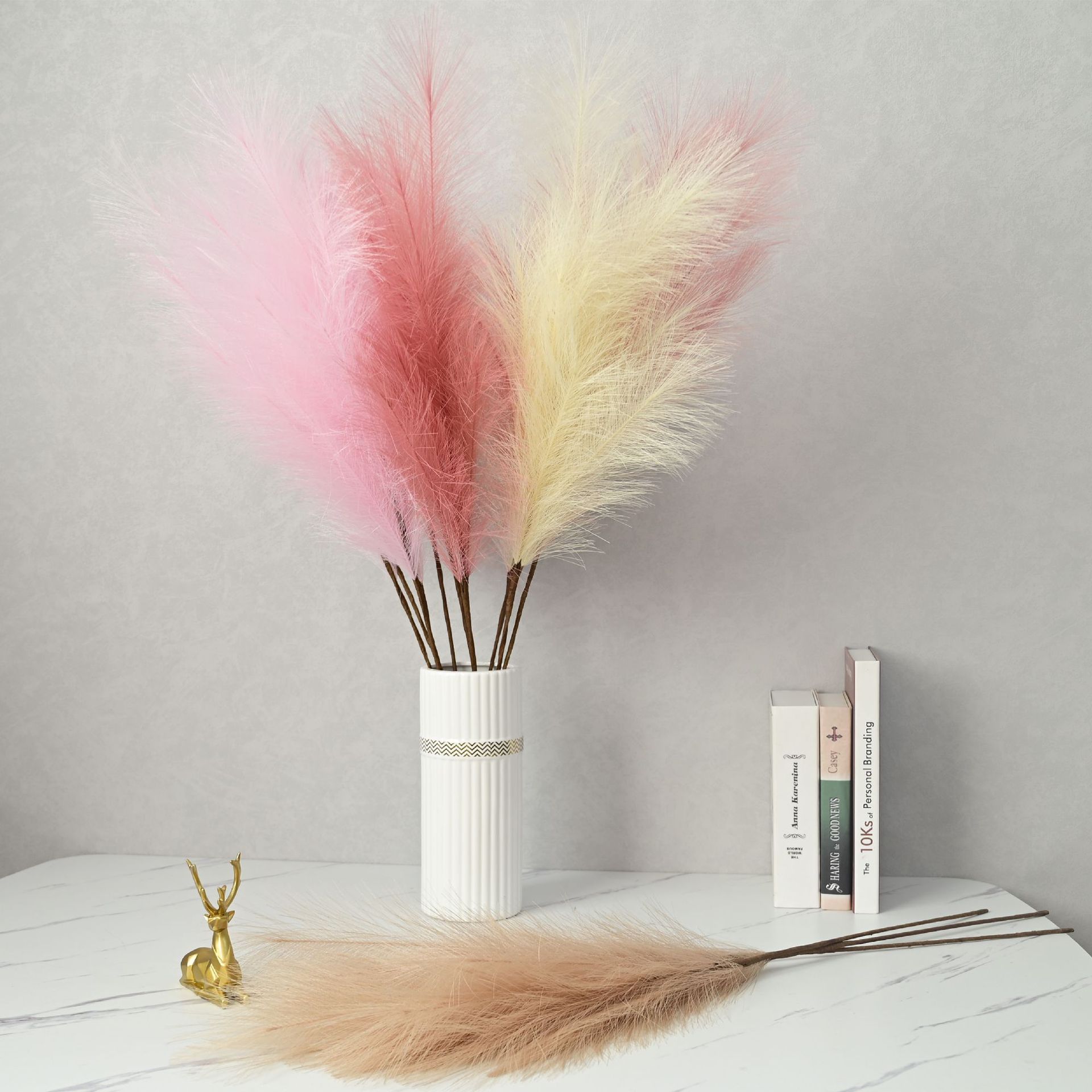 跨境仿真蘆葦植物北歐家居婚禮裝飾人造潘帕斯草手工染色狗尾巴草