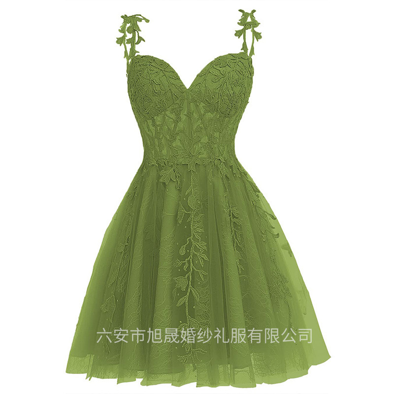 European and American New Style Rhinestone Lace Applique Homecoming Dress, Dreamy Floral Tulle Short Prom Dress with Deep V-Neck European and American New Style Rhinestone Lace Applique Homecoming Dress, Dreamy Floral Tulle Short Prom Dress with Deep V-Neck