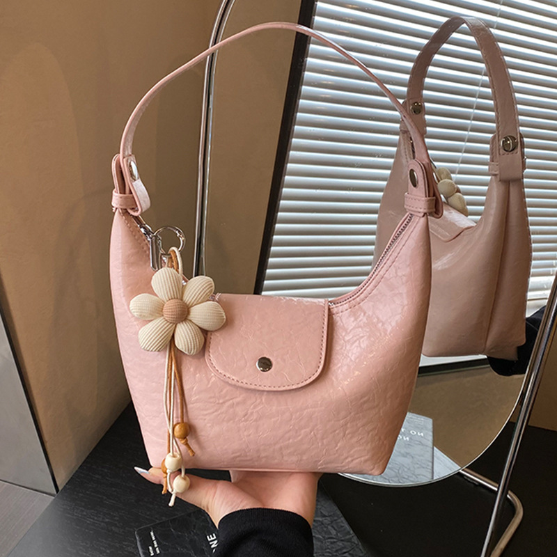 Luxury Oil Wax Leather Underarm Bag For Women - New Fashion Crescent Shoulder & Crossbody Bag - Thumbnail 2