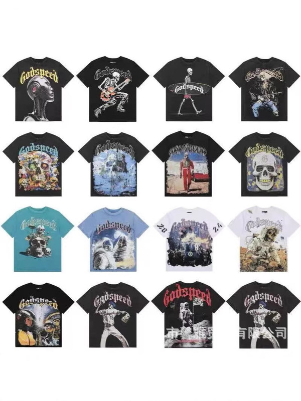 American-Style Godspeed Skeleton Short-Sleeve Men's Couple's Ins High Street Dark Rock Trendy Brand T-Shirt for Women Summer Fashion American-Style Godspeed Skeleton Short-Sleeve Men's Couple's Ins High Street Dark Rock Trendy Brand T-Shirt for Women Summer Fashion