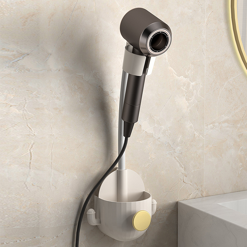 Lazy person hair dryer holder, hands-free, rotatable, luxurious wall-mounted, no-drilling, storage shelf, bathroom hair dryer storage rack