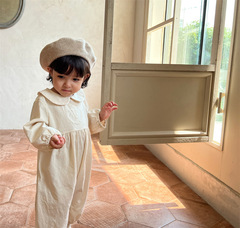 ins韓版女嬰童寶寶可愛公主翻領連體衣褲爬服新生兒純棉花邊哈衣