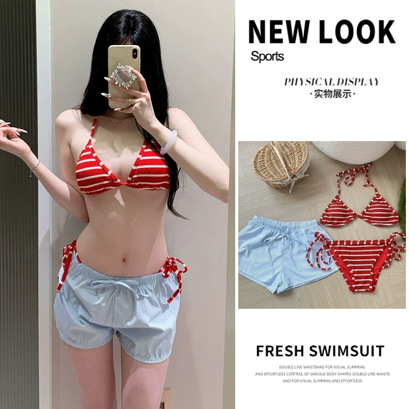2025 новый купальник женский продвинутый сексуальный ретро в полоску разделенный спа-салон бикини фото трансграничный купальник