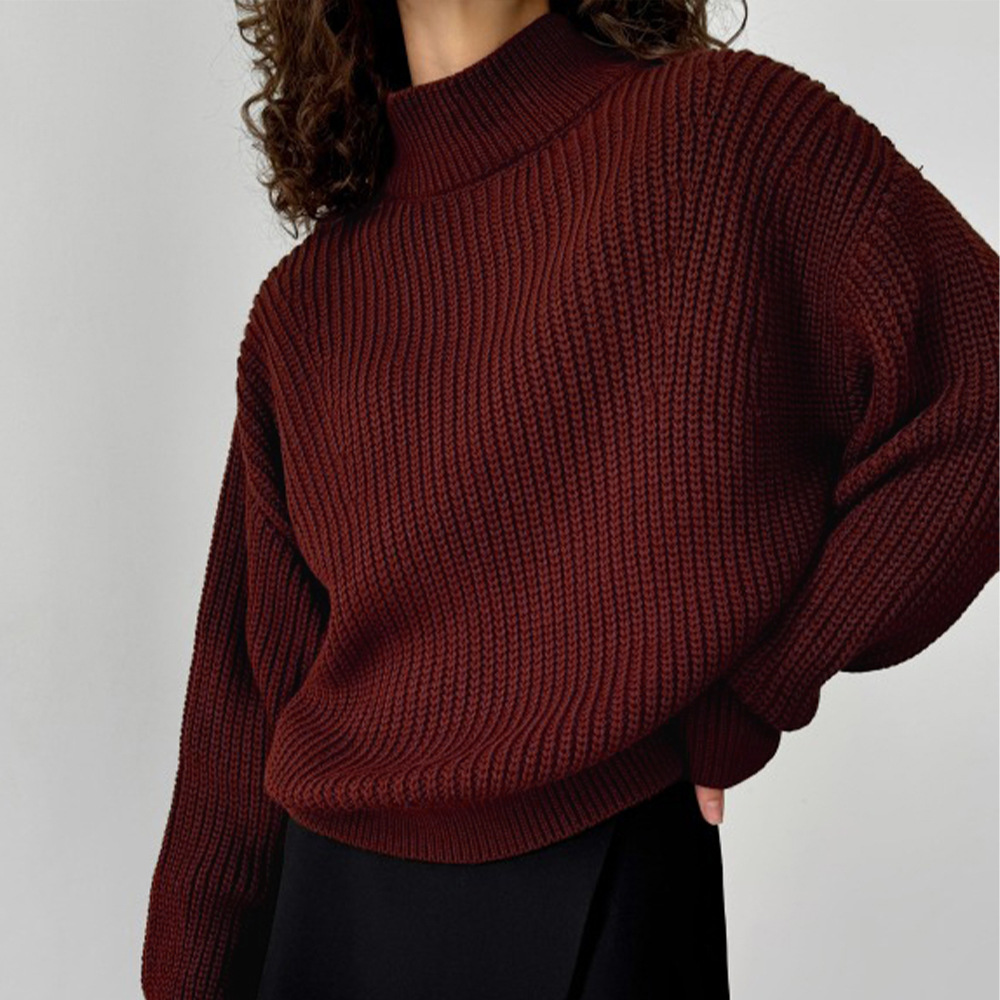 Suéter casual transfronterizo Europa 2026 otoño y invierno nuevo cuello de media altura hombro suelto ventana perezosa camisa de punto