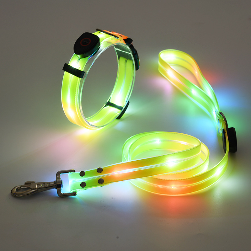 LED 発光首輪 USB 充電ペット首輪ナイロン PVC ゴム引きウェビング夜発光犬のリード